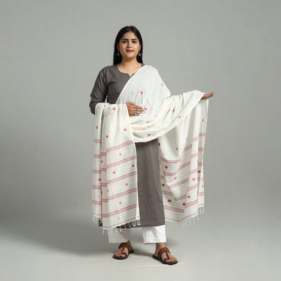 White - Handloom Cotton Burdwan Jamdani Dupatta 07