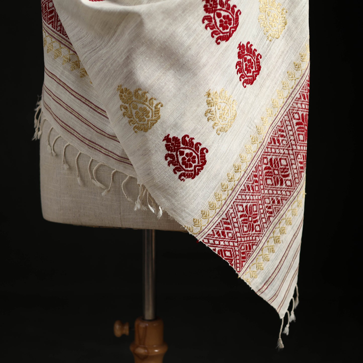 Handspun Handwoven Pure Eri Silk Aari Hand Embroidered Shawl of Assam 13