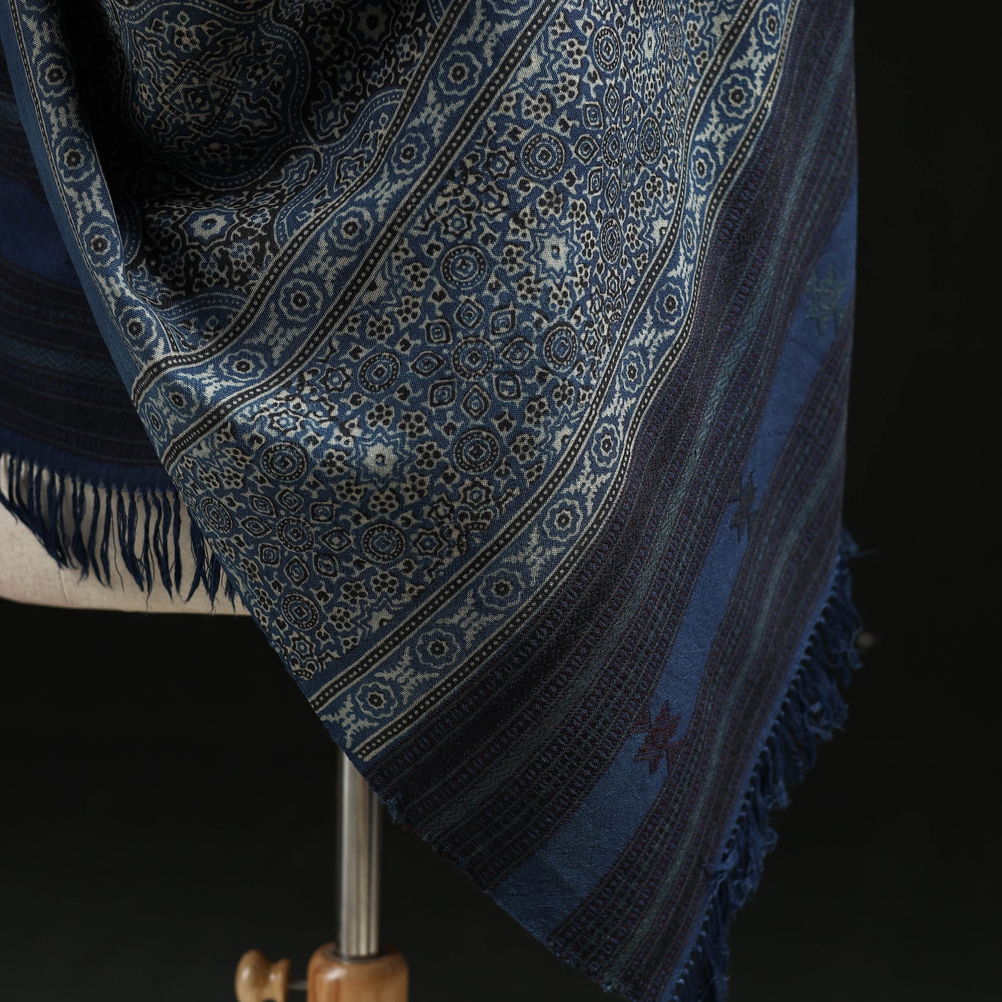 Kutch Handwoven Ajrakh Hand Block Print Merino Wool Shawl  43