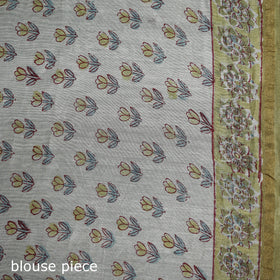Floral Hand Block Print Mulberry Silk Sanganeri Saree 16