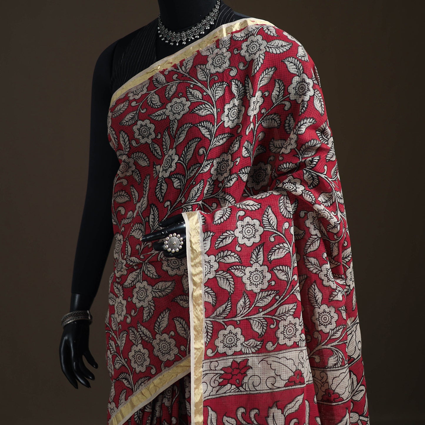Kalamkari Printed Kota Doria Cotton Saree 29