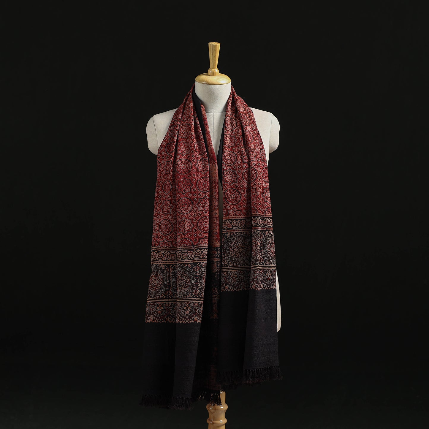 Kutch Handwoven Ajrakh Hand Block Print Merino Wool Shawl  44