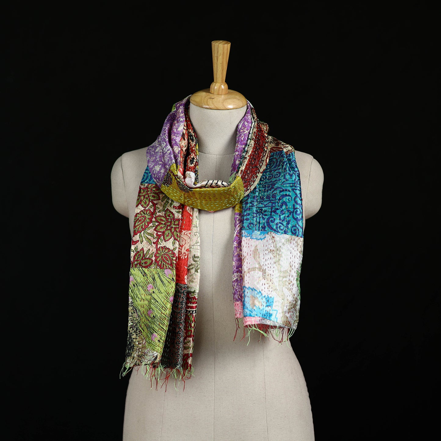 Bengal Kantha Handwork Patchwork Reversible Silk Stole 358