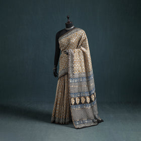 Bagru Hand Block Print Natural Dyed Mulberry Silk Saree 18