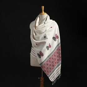 White - Handspun Handwoven Pure Eri Silk Aari Hand Embroidered Shawl of Assam 14