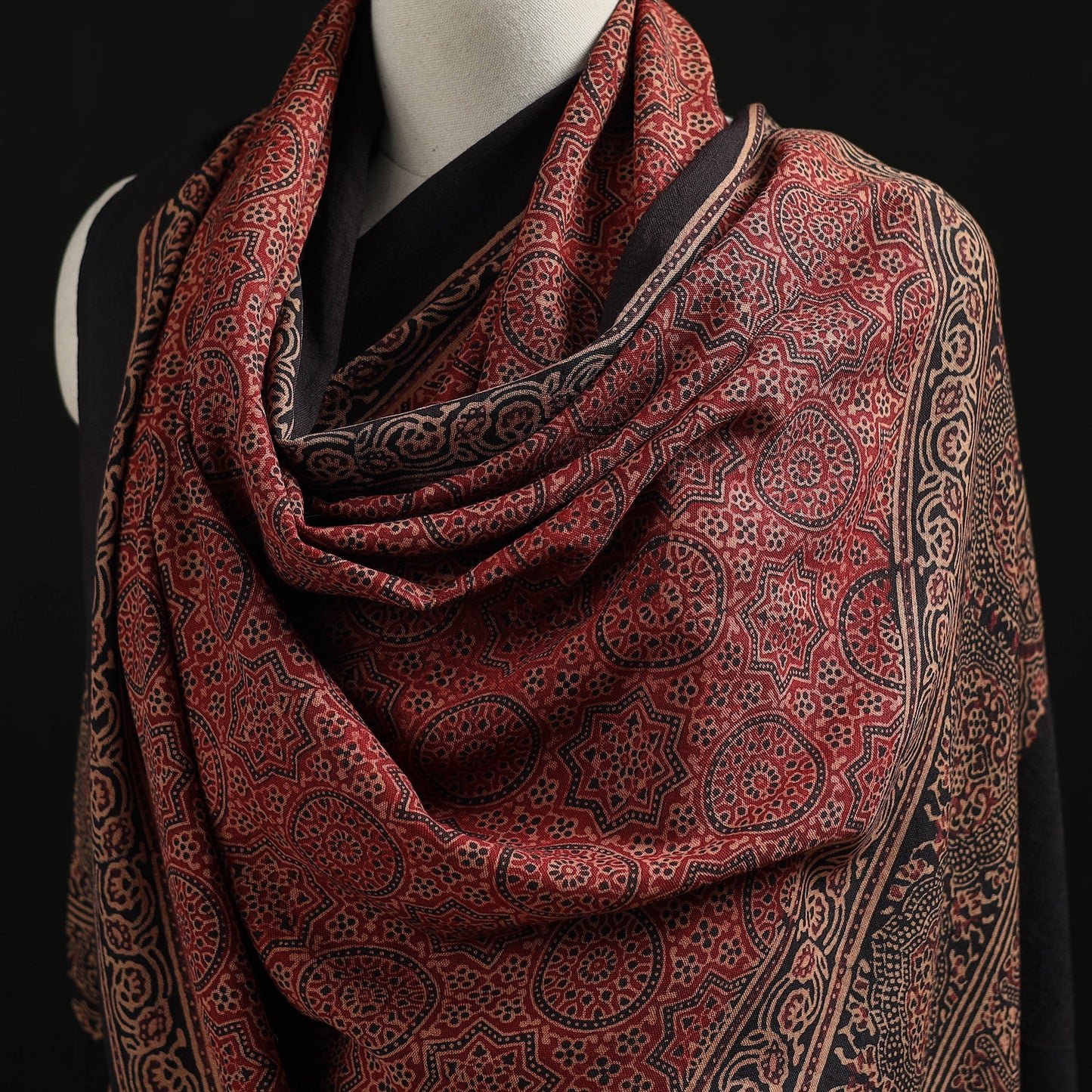 Kutch Handwoven Ajrakh Hand Block Print Merino Wool Shawl  44