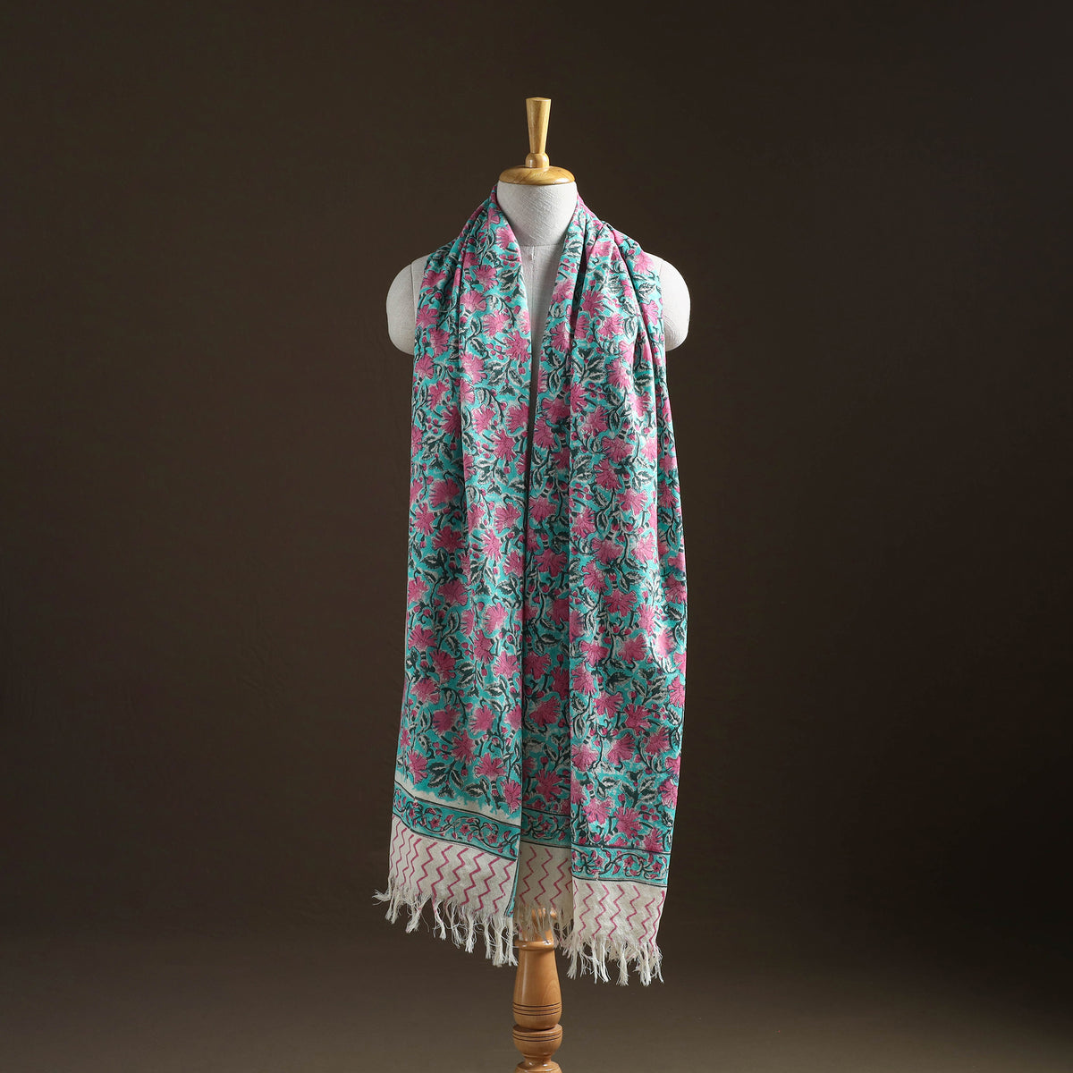 Floral Sanganeri Print Pure Merino Wool Handwoven Shawl 32
