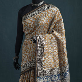 Bagru Hand Block Print Natural Dyed Mulberry Silk Saree 18