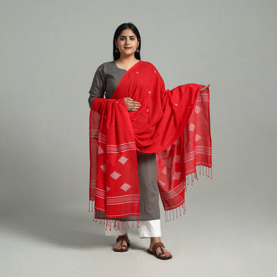 Red - Handloom Cotton Burdwan Jamdani Dupatta 08