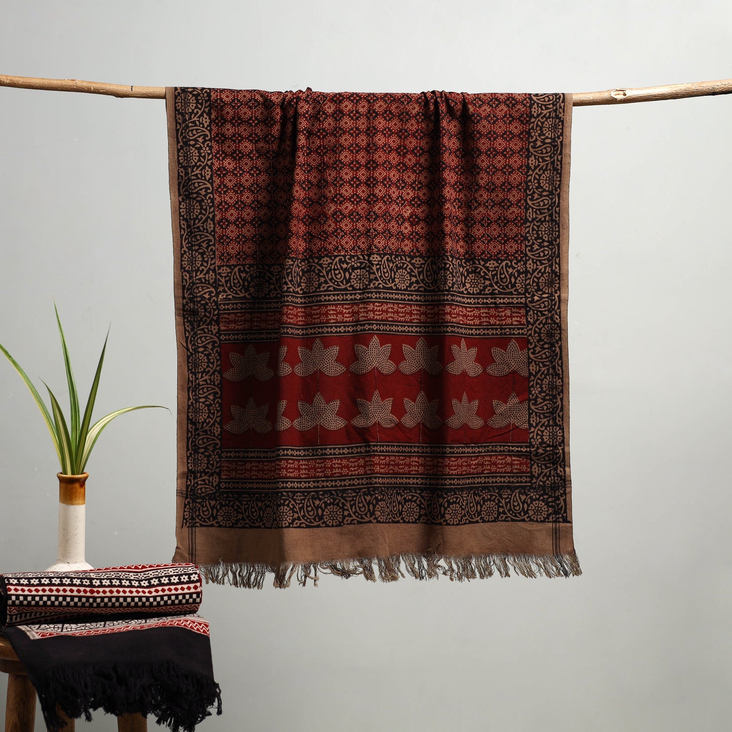 Multicolor - Bagh Hand Block Print Cotton Handloom Towel 70