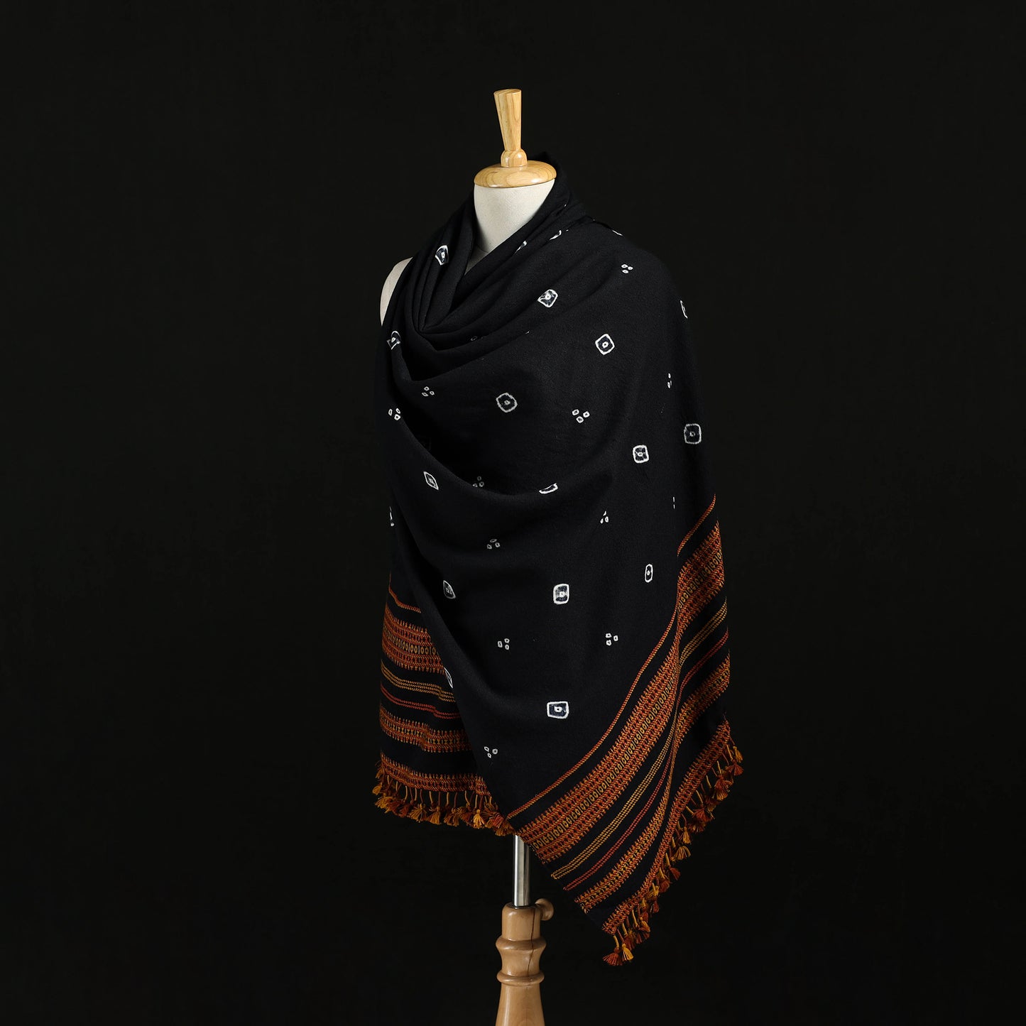 Kutch Handwoven Clamp Dyed Shibori Desi Wool Shawl 54