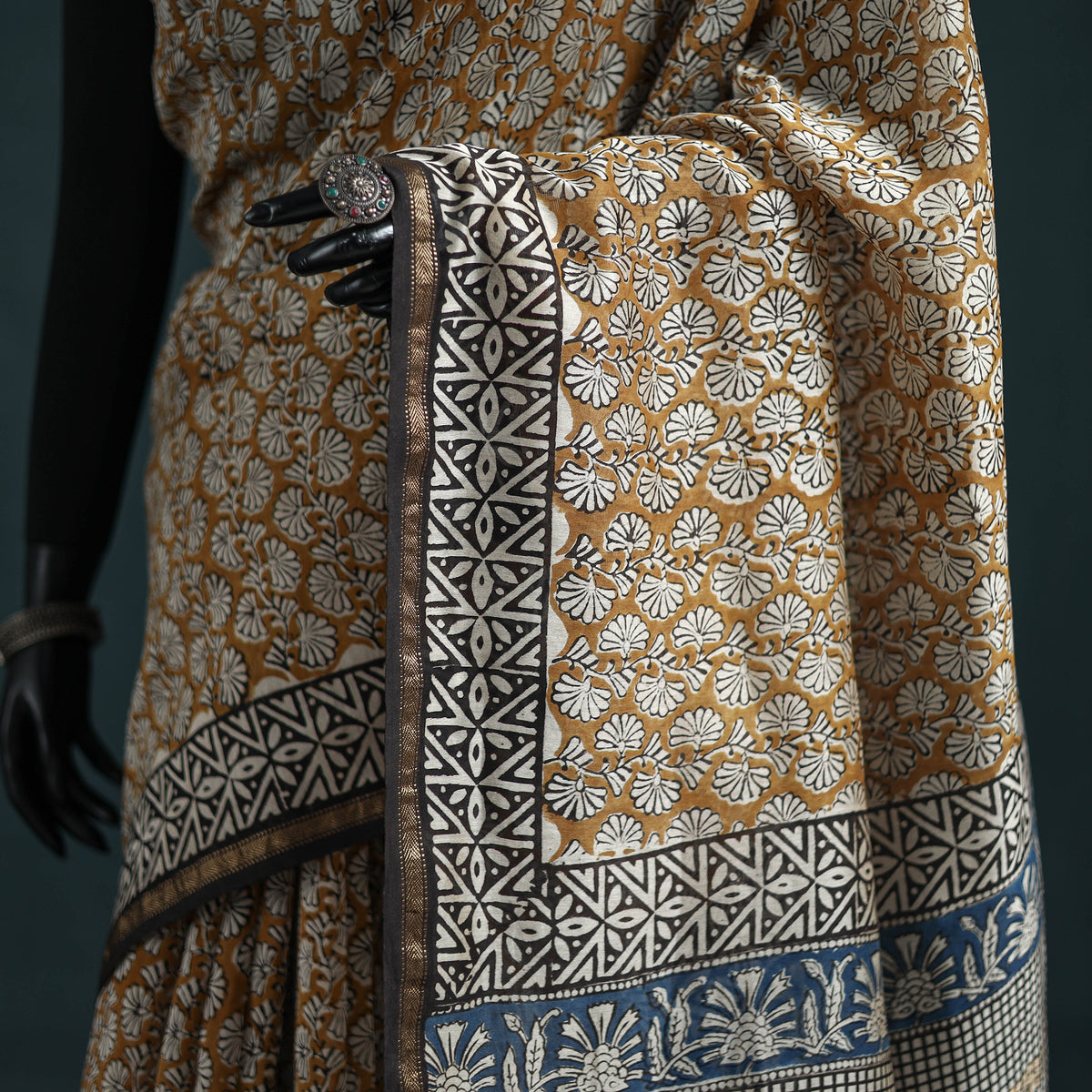 Bagru Hand Block Print Natural Dyed Mulberry Silk Saree 18
