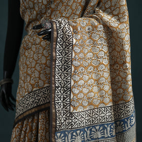 Bagru Hand Block Print Natural Dyed Mulberry Silk Saree 18
