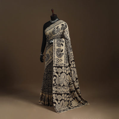 Beige - printed cotton kalamkari saree 11 - handcrafted
