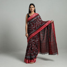 Maroon - Ikat Weave Handloom Cotton Sambalpuri Saree 16