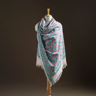 Floral Sanganeri Print Pure Merino Wool Handwoven Shawl 32