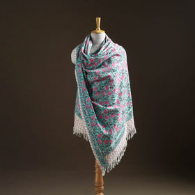 Floral Sanganeri Print Pure Merino Wool Handwoven Shawl 32