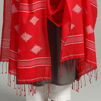 Red - Handloom Cotton Burdwan Jamdani Dupatta 08