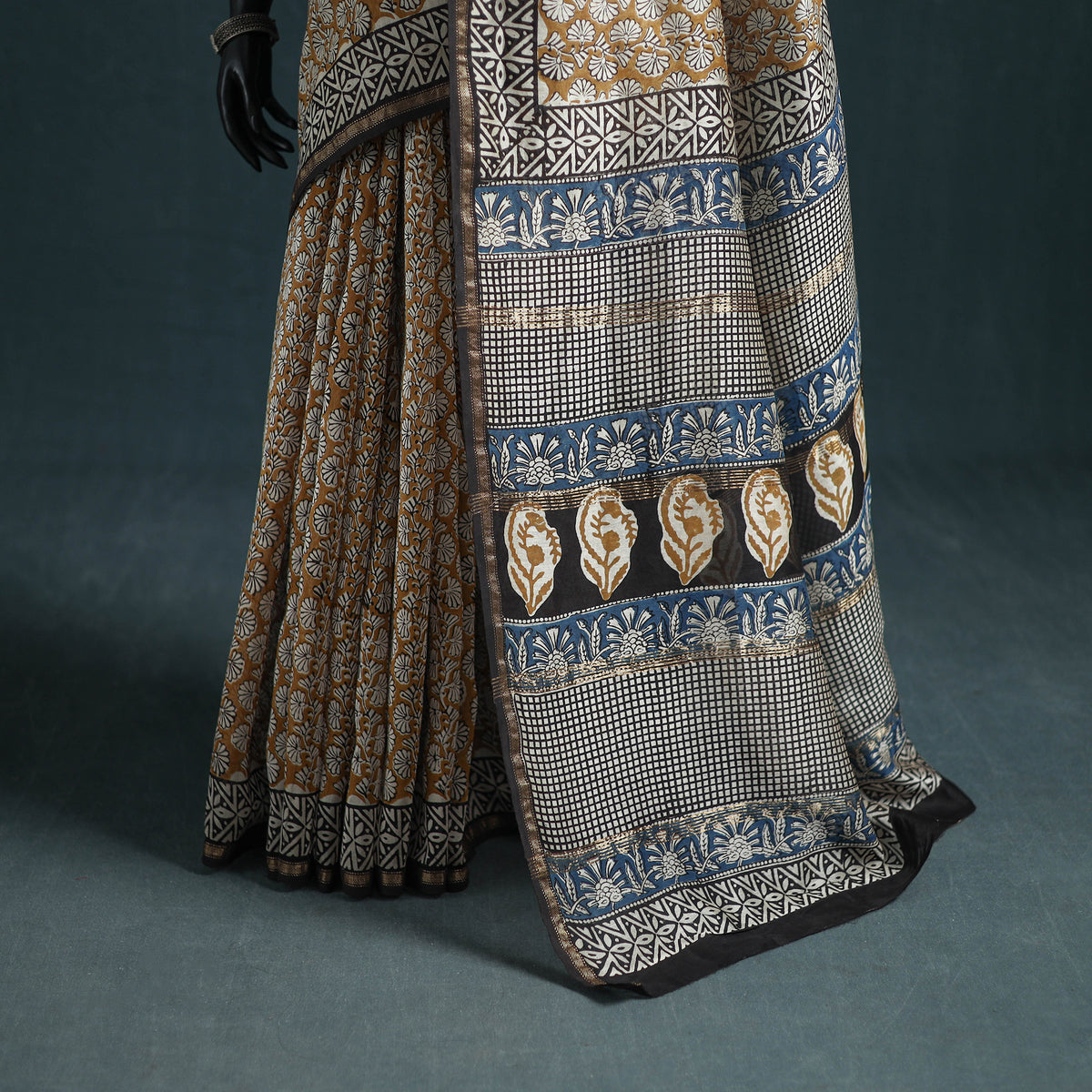 Bagru Hand Block Print Natural Dyed Mulberry Silk Saree 18