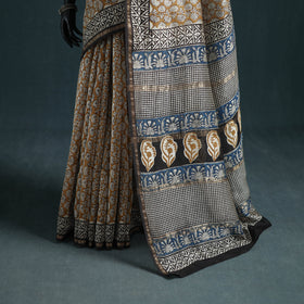 Bagru Hand Block Print Natural Dyed Mulberry Silk Saree 18