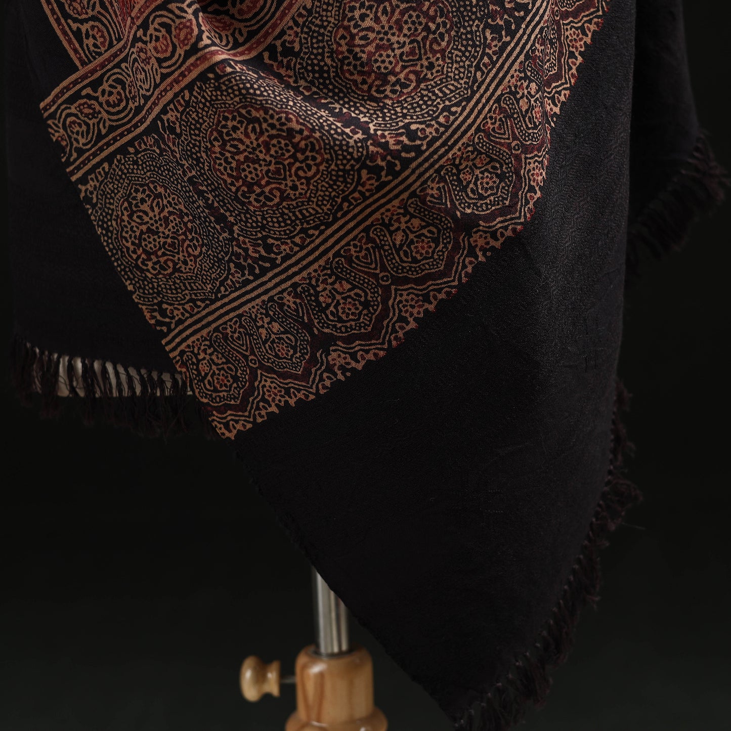 Kutch Handwoven Ajrakh Hand Block Print Merino Wool Shawl  44