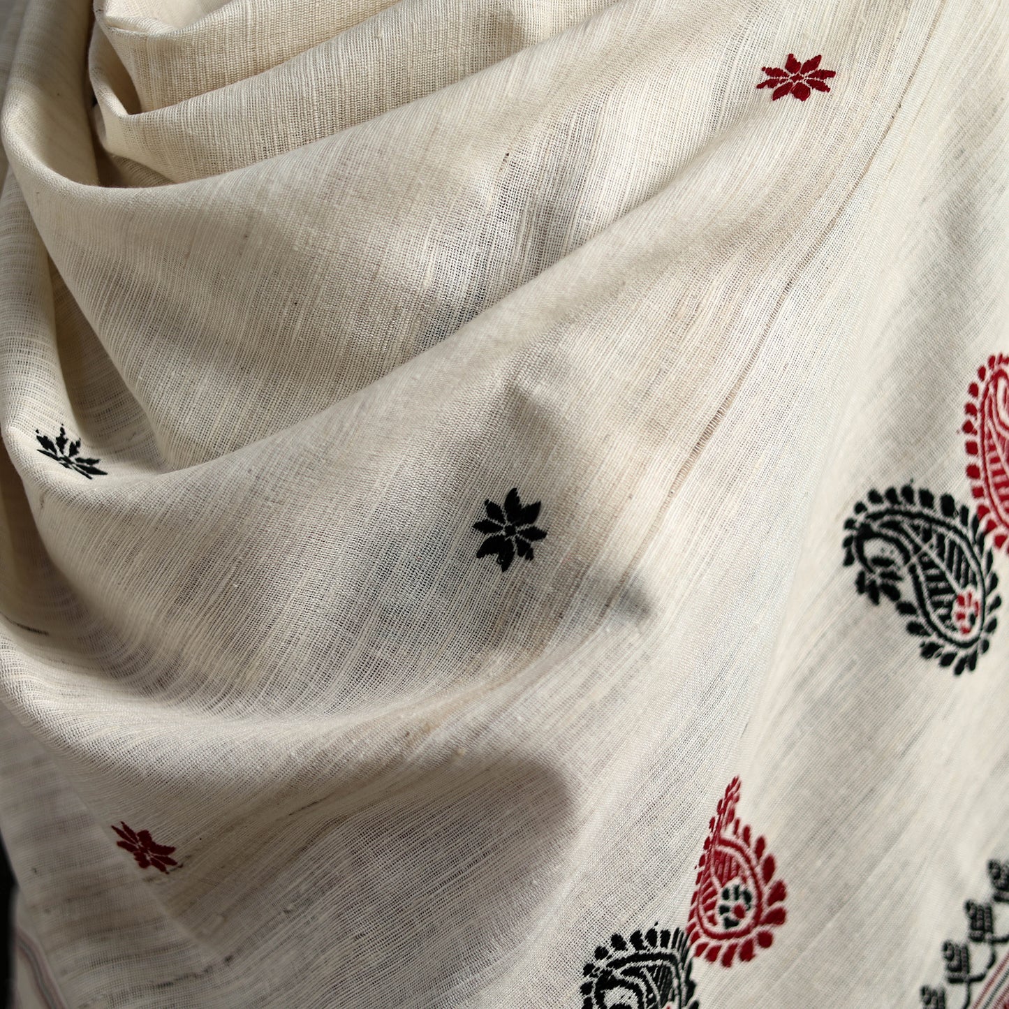 White - Handspun Handwoven Pure Eri Silk Aari Hand Embroidered Shawl of Assam 14