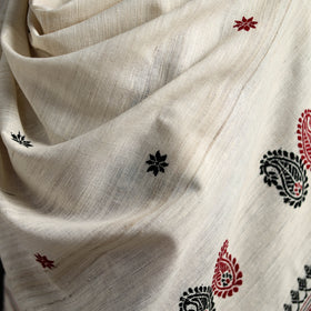 White - Handspun Handwoven Pure Eri Silk Aari Hand Embroidered Shawl of Assam 14