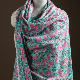 Floral Sanganeri Print Pure Merino Wool Handwoven Shawl 32