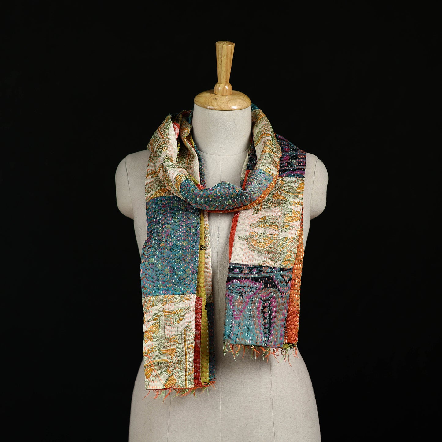 Bengal Kantha Handwork Patchwork Reversible Silk Stole 360