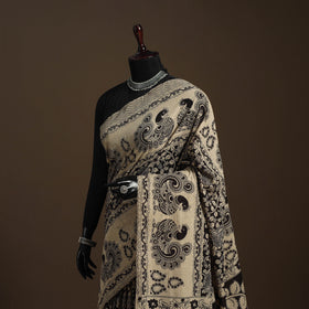 Beige - printed cotton kalamkari saree 11 - handcrafted