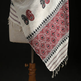 White - Handspun Handwoven Pure Eri Silk Aari Hand Embroidered Shawl of Assam 14