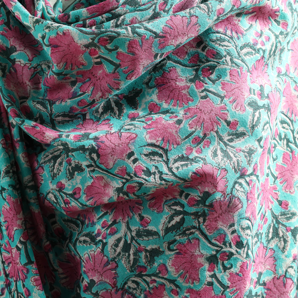 Floral Sanganeri Print Pure Merino Wool Handwoven Shawl 32