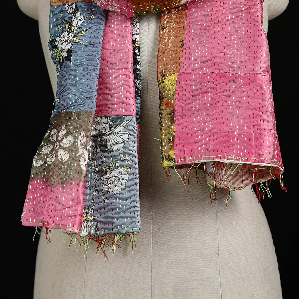 Bengal Kantha Handwork Patchwork Reversible Silk Stole 361