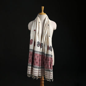 White - Handspun Handwoven Pure Eri Silk Aari Hand Embroidered Shawl of Assam 14