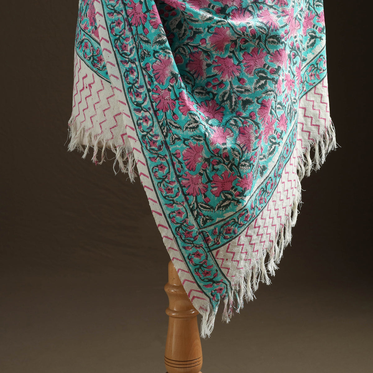 Floral Sanganeri Print Pure Merino Wool Handwoven Shawl 32