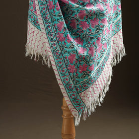 Floral Sanganeri Print Pure Merino Wool Handwoven Shawl 32