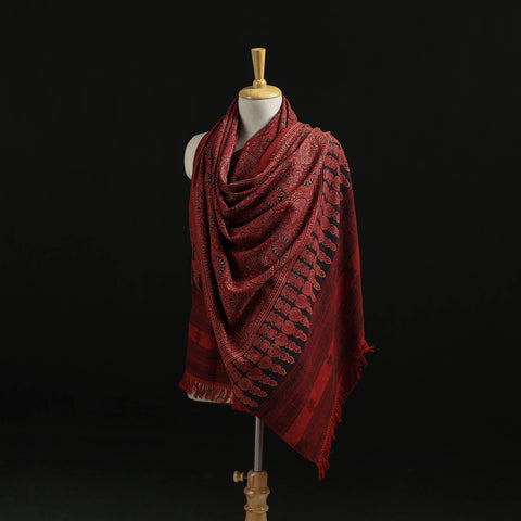 Kutch Handwoven Ajrakh Hand Block Print Merino Wool Shawl  45