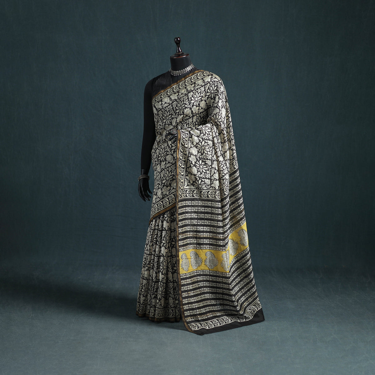 Bagru Hand Block Print Natural Dyed Mulberry Silk Saree 19