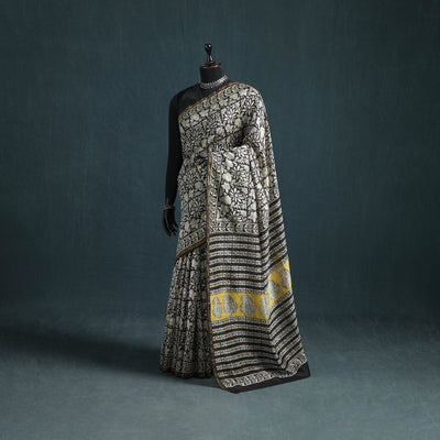 Bagru Hand Block Print Natural Dyed Mulberry Silk Saree 19