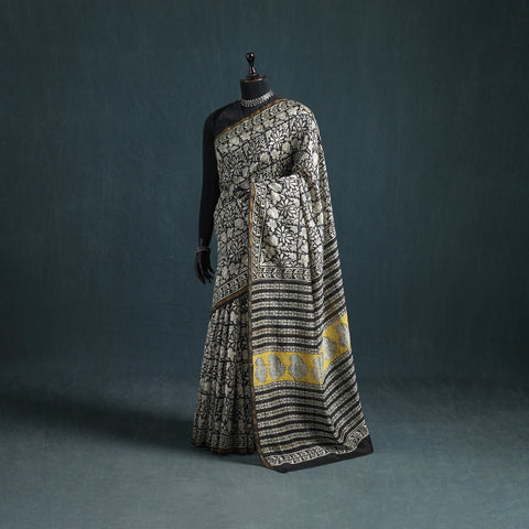 Bagru Hand Block Print Natural Dyed Mulberry Silk Saree 19