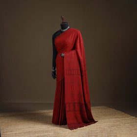 Handwoven Merino Wool Natural Dyed Hand Block Print Bagh Saree 01