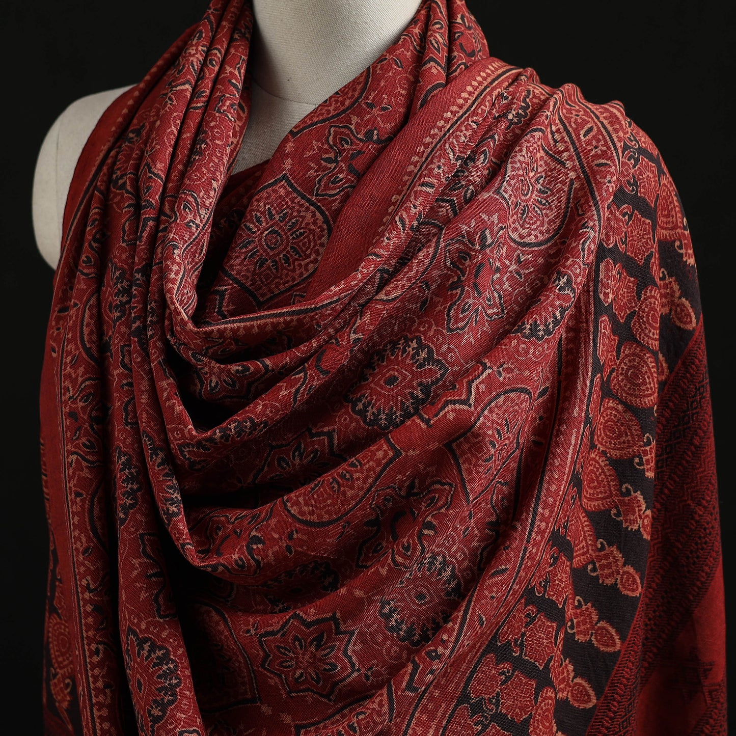 Kutch Handwoven Ajrakh Hand Block Print Merino Wool Shawl  45