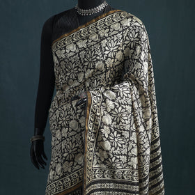 Bagru Hand Block Print Natural Dyed Mulberry Silk Saree 19