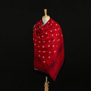 Red - Kutch Handwoven Clamp Dyed Shibori Desi Wool Shawl 55