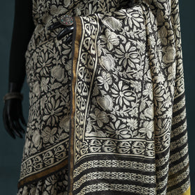 Bagru Hand Block Print Natural Dyed Mulberry Silk Saree 19