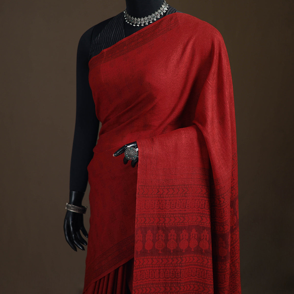 Handwoven Merino Wool Natural Dyed Hand Block Print Bagh Saree 01
