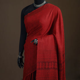 Handwoven Merino Wool Natural Dyed Hand Block Print Bagh Saree 01