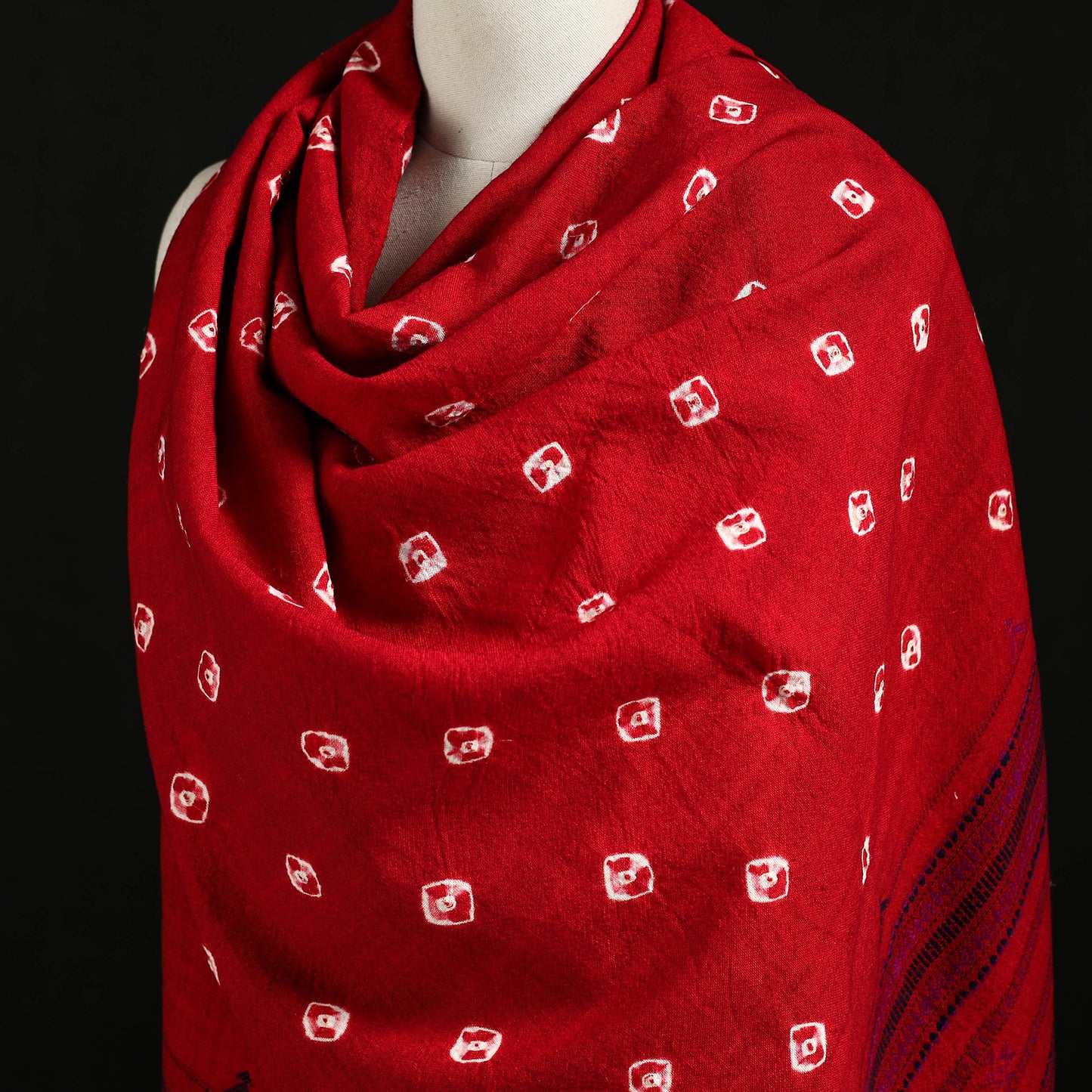 Kutch Handwoven Clamp Dyed Shibori Desi Wool Shawl 55