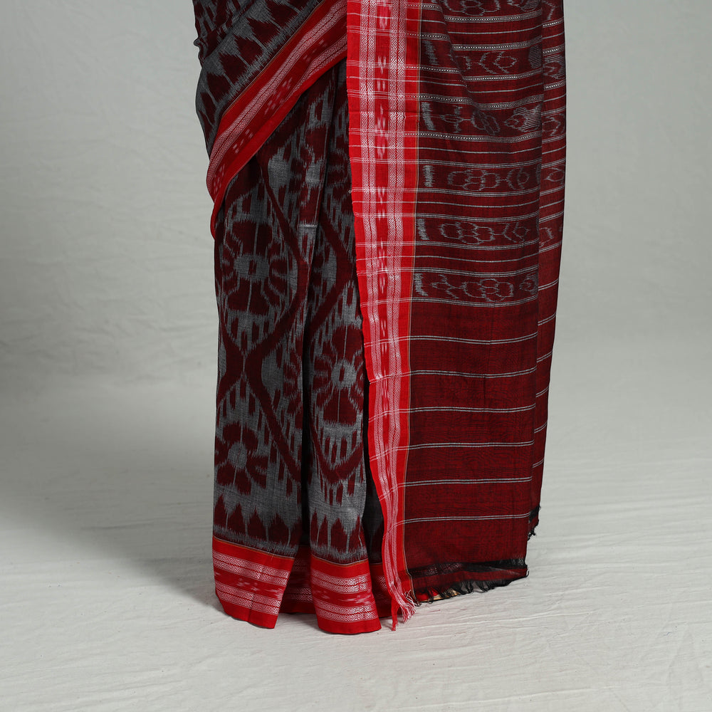 Grey - Ikat Weave Handloom Cotton Sambalpuri Saree 16