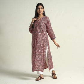Buy Block Print Cotton Straight Bagh Kurta For Women